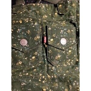 Vintage Levi's Corduroy Jeans Hand Bag / Purse Green with Flowersv- PreOwned